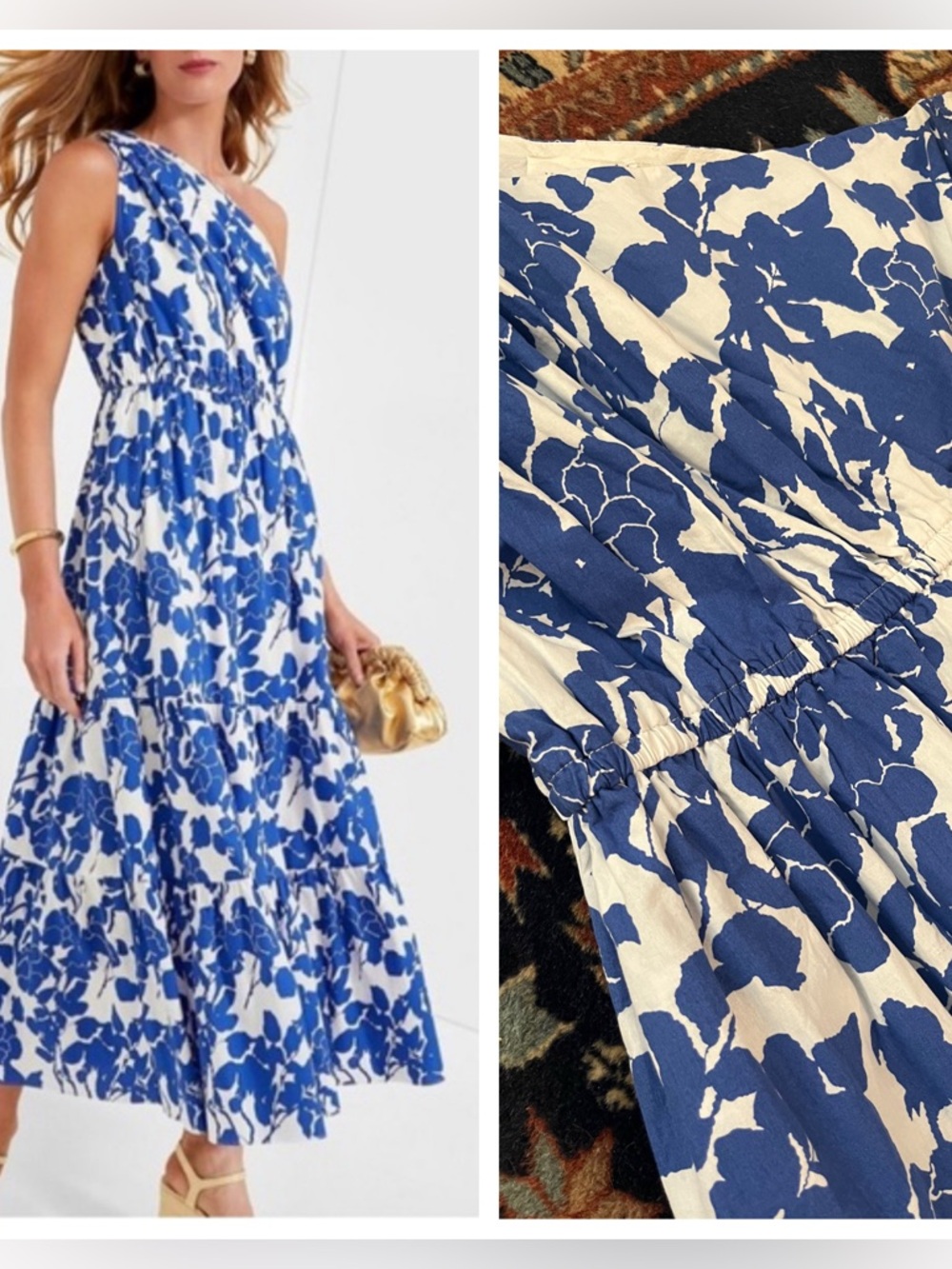 Tuckernuck Hyacinth House Blue Floral One-Shoulder Dress cotton M maxi